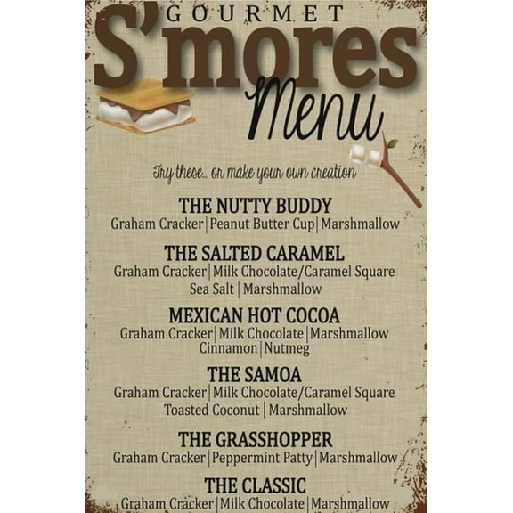 S'mores Bar Menu, S'mores Sign, Camping Party, S'mores Wedding Bar Vintage Retro Wall Decor for Home Cafes Office Store Pubs Club Sign Gift poster