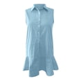 thumbnail image 3 of Solid Color Long Sleeve Turn Down Shirt Dress for Women with Ruffled Hem Long Sleeve Fall Dresses for Women, 3 of 4