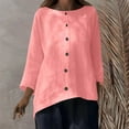 thumbnail image 5 of Scyoekwg Women's Linen Tops Long Sleeve Button Crew Neck Tunic Shirts Solid Blouses for Seniors Casual High Low Tunic Tops (Pink,XL), 5 of 9
