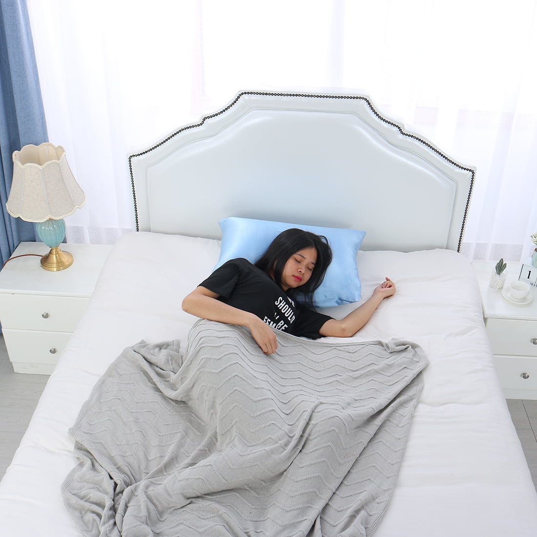 Unique Bargains 1 Piece 100% Silk Pillowcase Cyan Queen