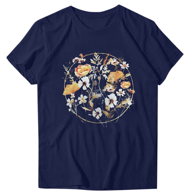 Camiseta de Manga Corta de Cuello Redondo Impresa para Mujeres, Primavera Y Verano Casual
