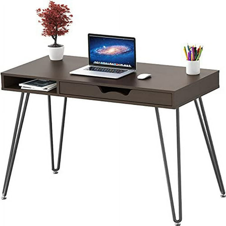SHW Home Office Computer Hairpin Leg Desk with Drawer