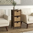 thumbnail image 5 of Costway 1 PC 3-Tier Nightstand with 3 Seagrass Baskets Rubber Wood X-Shaped Frames 3 Drawers, 5 of 9