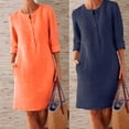 thumbnail image 4 of Women Casual Long Sleeve Buttons Pockets Cotton Linen Loose Knee-length Dress, 4 of 7