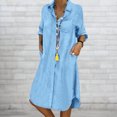 thumbnail image 4 of Vestido camisero con solapa para mujer vestido elegante de mezclilla desgastado vestido camisero de verano, 4 of 9