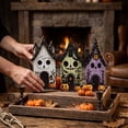 thumbnail image 5 of Izexuh 3Pcs Wooden Haunted House Pumpkin Set, Halloween Table Decor, Rustic Dark Ornaments with Ghost Bat Motif for Mantel Shelf Entryway and Spooky Party Display, 5 of 6