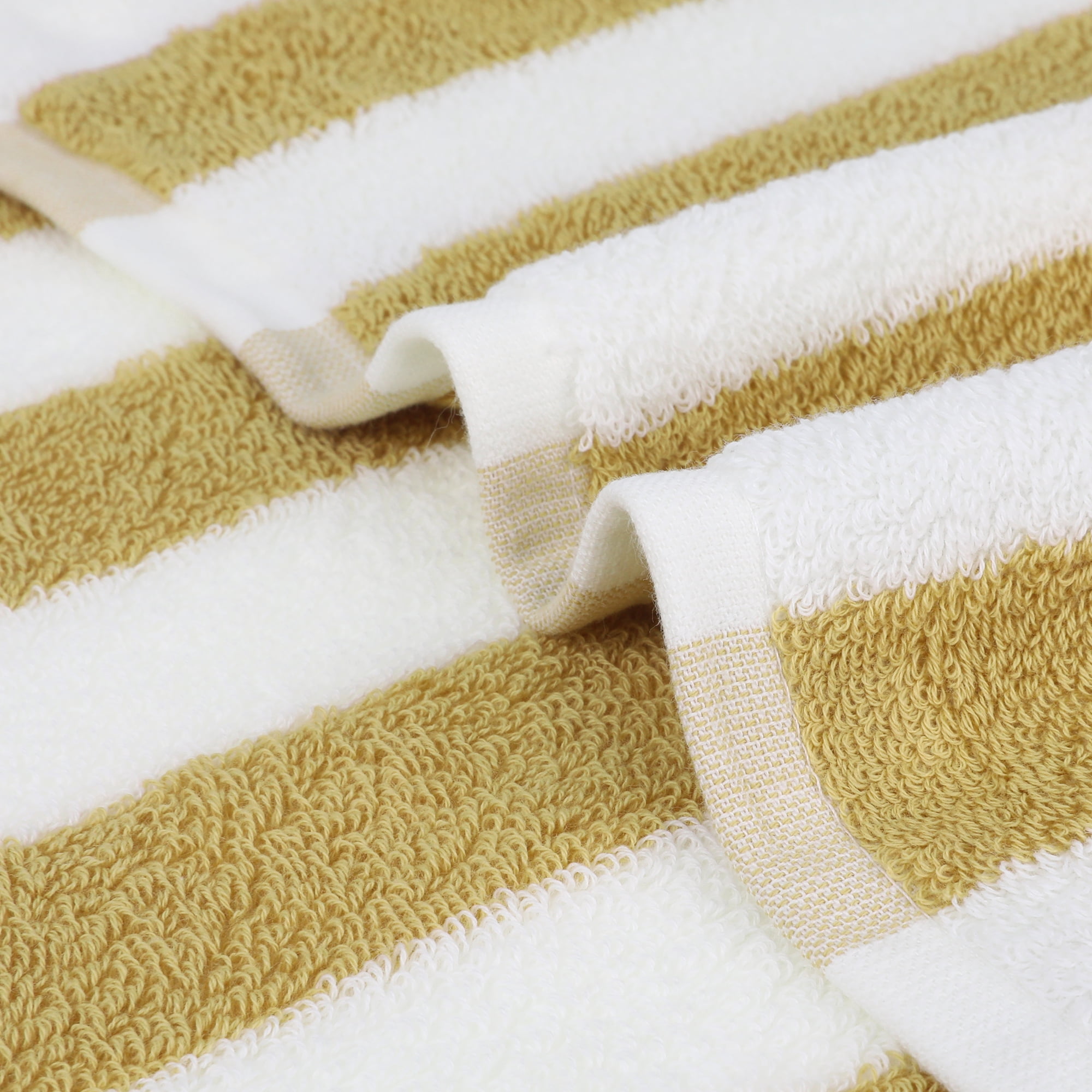 Unique Bargains Striped Hand Towels Absorbent Soft Towel for Kitchen Yellow White 4-Piece
