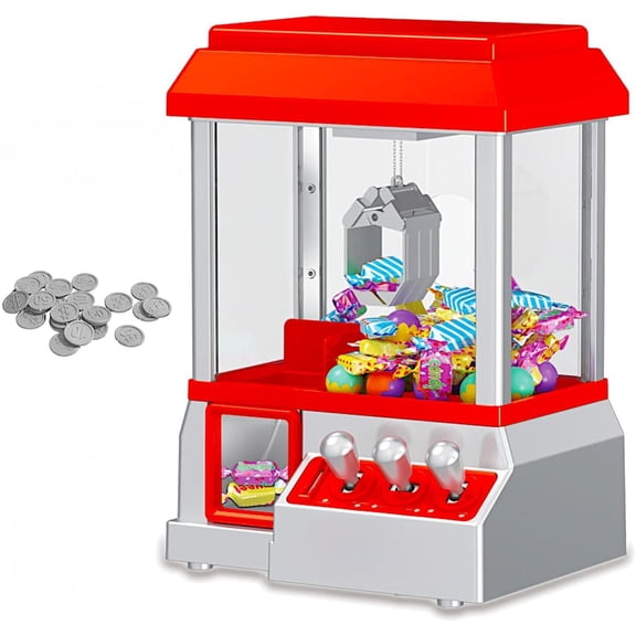 Classic Claw Machine Arcade Grabber, Plushies Gift Candy Prize Figures Capsules Dispenser, Adjustable Game Music Token Slot Play, Battery USB Power Treats Crane, Kids Boys Girls Vending Toy