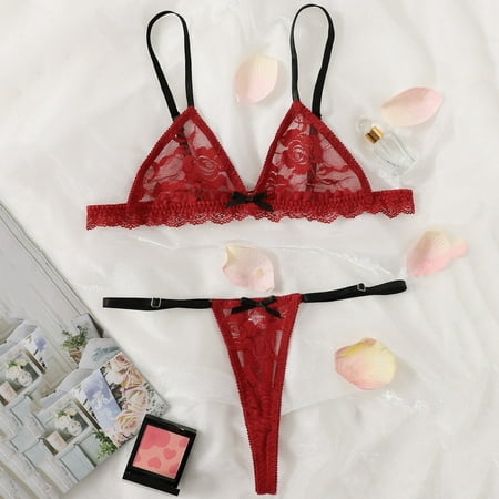 

Aayomet Lingerie for Women Women s Lace Color Contrast Suspender Sexy Underwear Two Piece Body Shaping Split Suit Red S