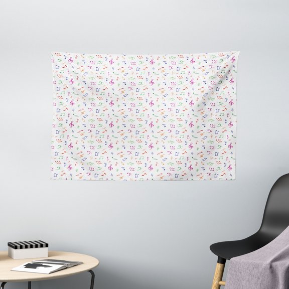 Music Tapestry, Watercolor Icons Sonic Beats Vocals Dynamic Cultural Activity Concert Harmony Artwork, Wall Hanging for Bedroom Living Room Dorm Decor, 60W X 40L Inches, Multicolor, by Ambesonne