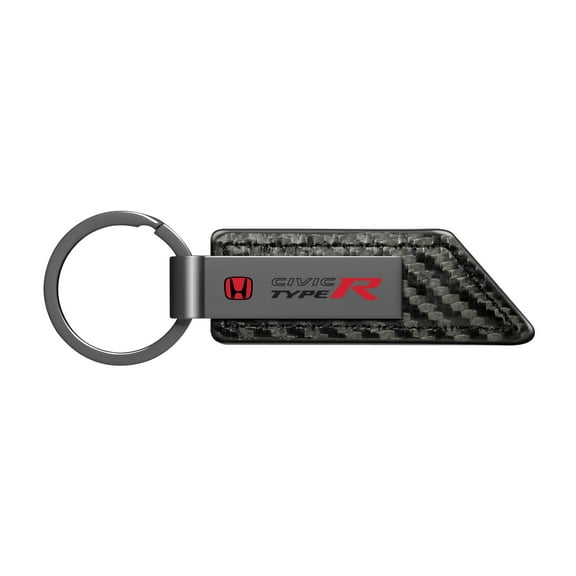 Honda Red Logo Civic Type-R Gunmetal Black Gray Carbon Fiber Texture Leather Key Chain