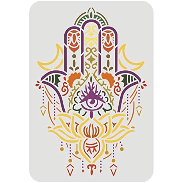 Hamsa Hand Stencil Template Plastic Hamsa Blessed Eyes Mandala Drawing ...