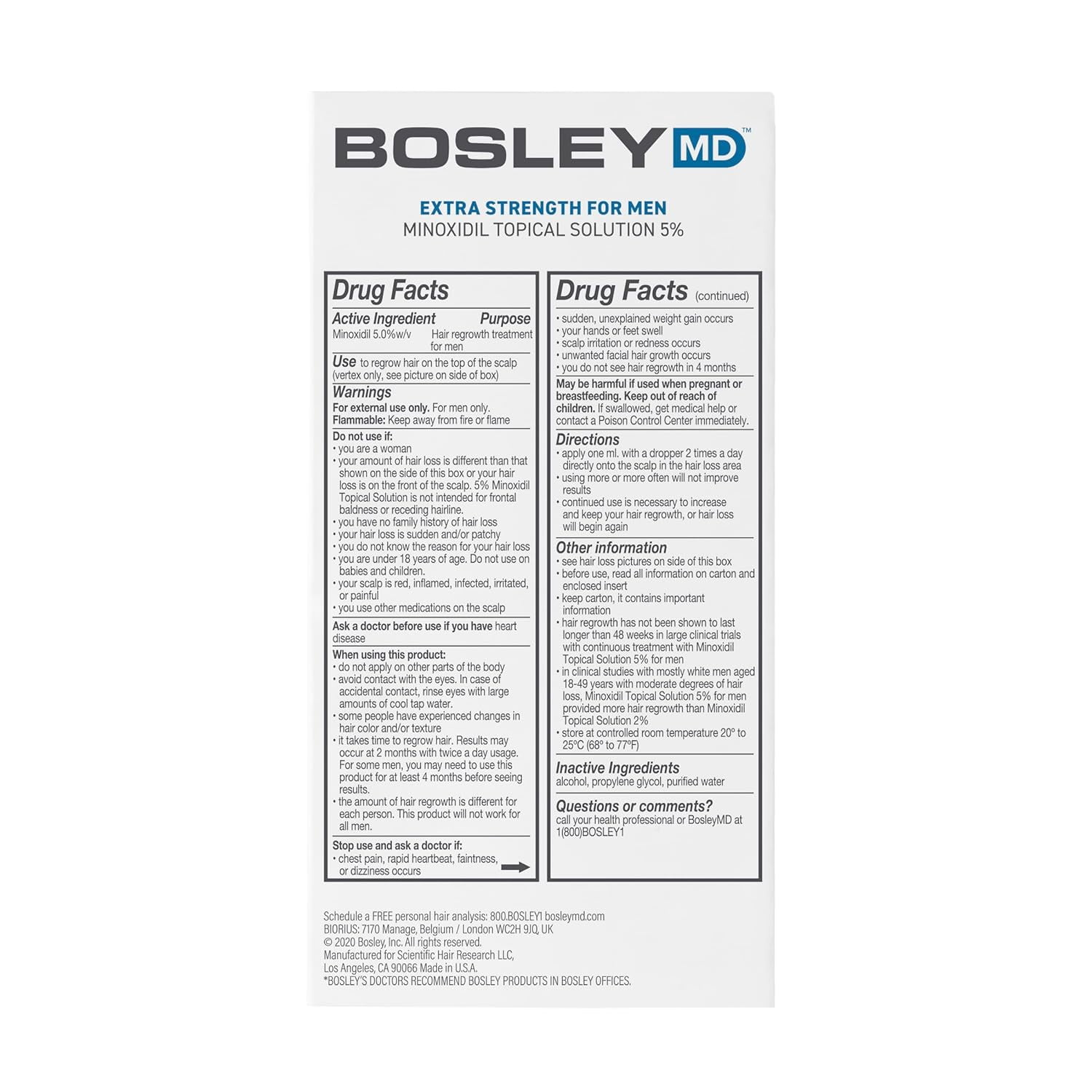 BosleyMD Men's & Women's Hair Re-growth Treatment, 2%-5% Minoxidil Topical Solution (Pack of 2) 2 FL. OZ.