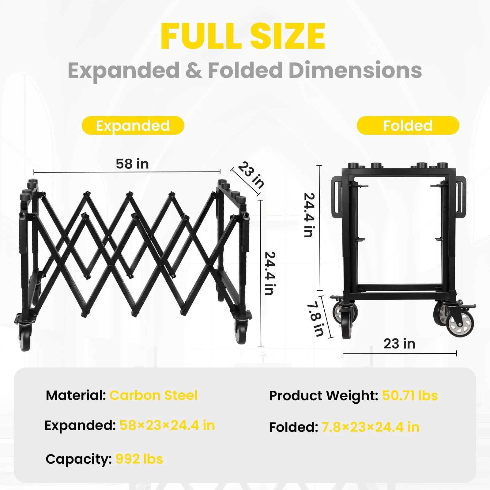 Carbon Steel Silent Wheel Hand Truck, Foldable Funeral Coffin Trolley, Stable Mortuary Casket Carrier Cart for Memorial Services