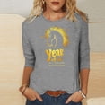 thumbnail image 1 of TaTaai Womens 2026 New Year Celebration Print Three Quarter Sleeve Top Round Neck Casual Blouse Holiday Festival Party Wear Gift, 1 of 5