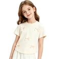 thumbnail image 1 of KyCheLot T-Shirts à Col Rond pour Filles T-Shirts d'Été de Couleur Unie à Manches Courtes T-Shirts Confortables Mignons avec Nœud, 1 of 7