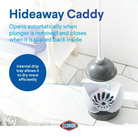 Clorox Toilet Plunger with Hideaway Storage Caddy, Set of 2