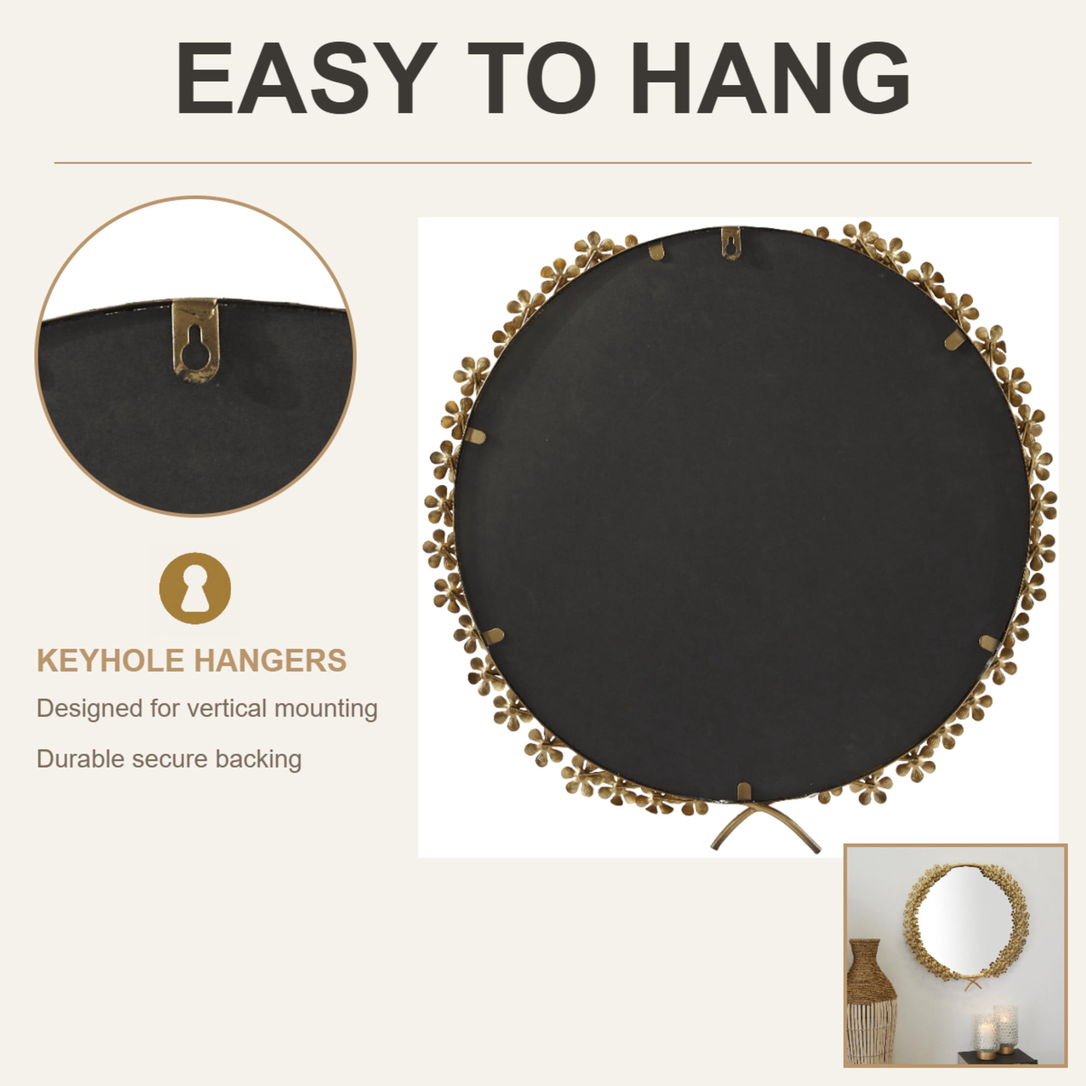 CosmoLiving by Cosmopolitan 22" x 22" Gold 3D Floral Wall Mirror