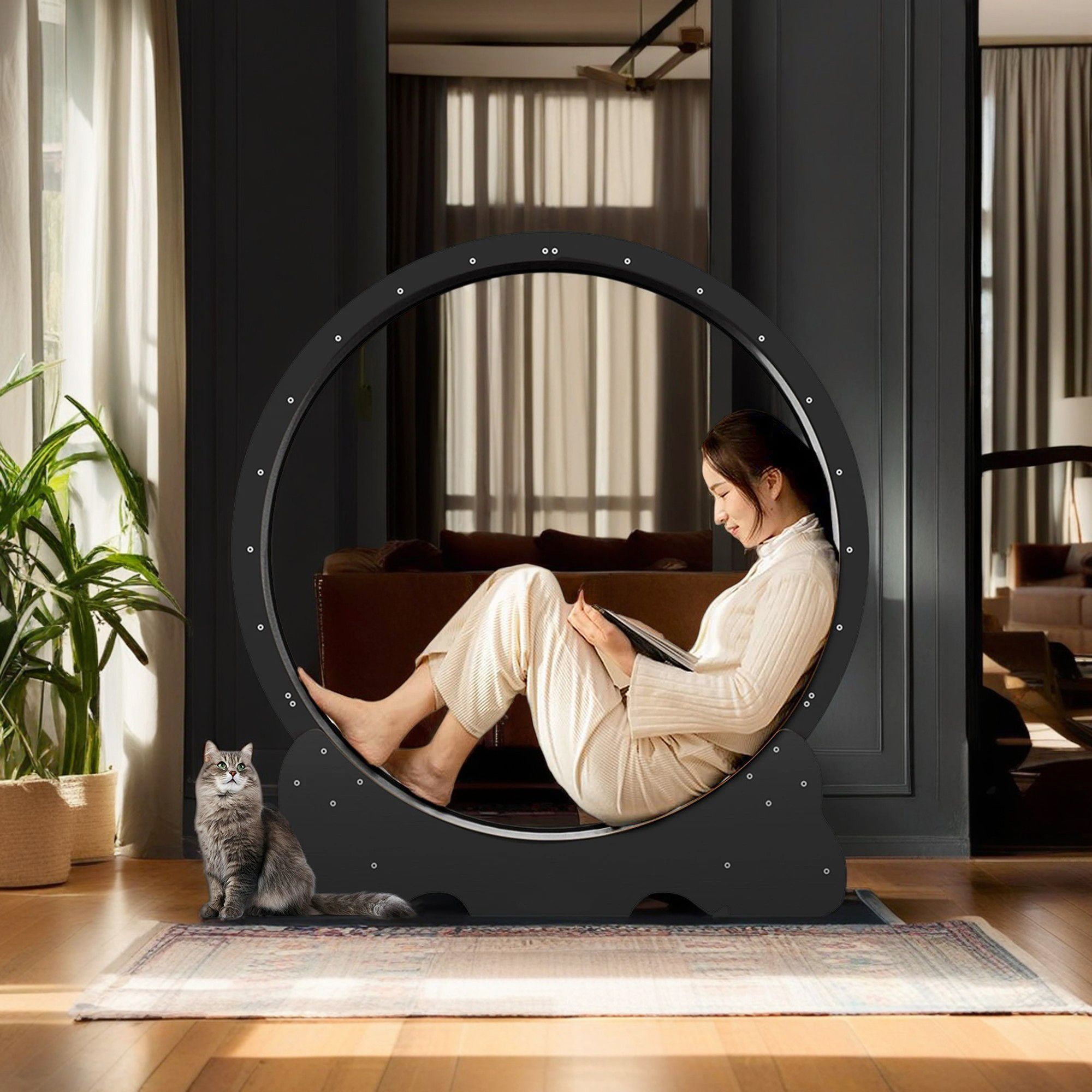 resenkos 45" Large Cat Treadmill, Cat Exercise Treadmill with Carpeted Runway, Running Wheels For Indoor Cats, Cat Hamster Treadmill Wheel, Cat Gifts, Black