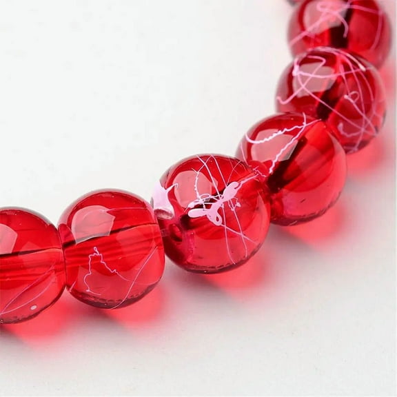 U8MO 50 Graffiti Glass Beads 8mm Red Christmas Bulk Jewelry Supplies Speckled White