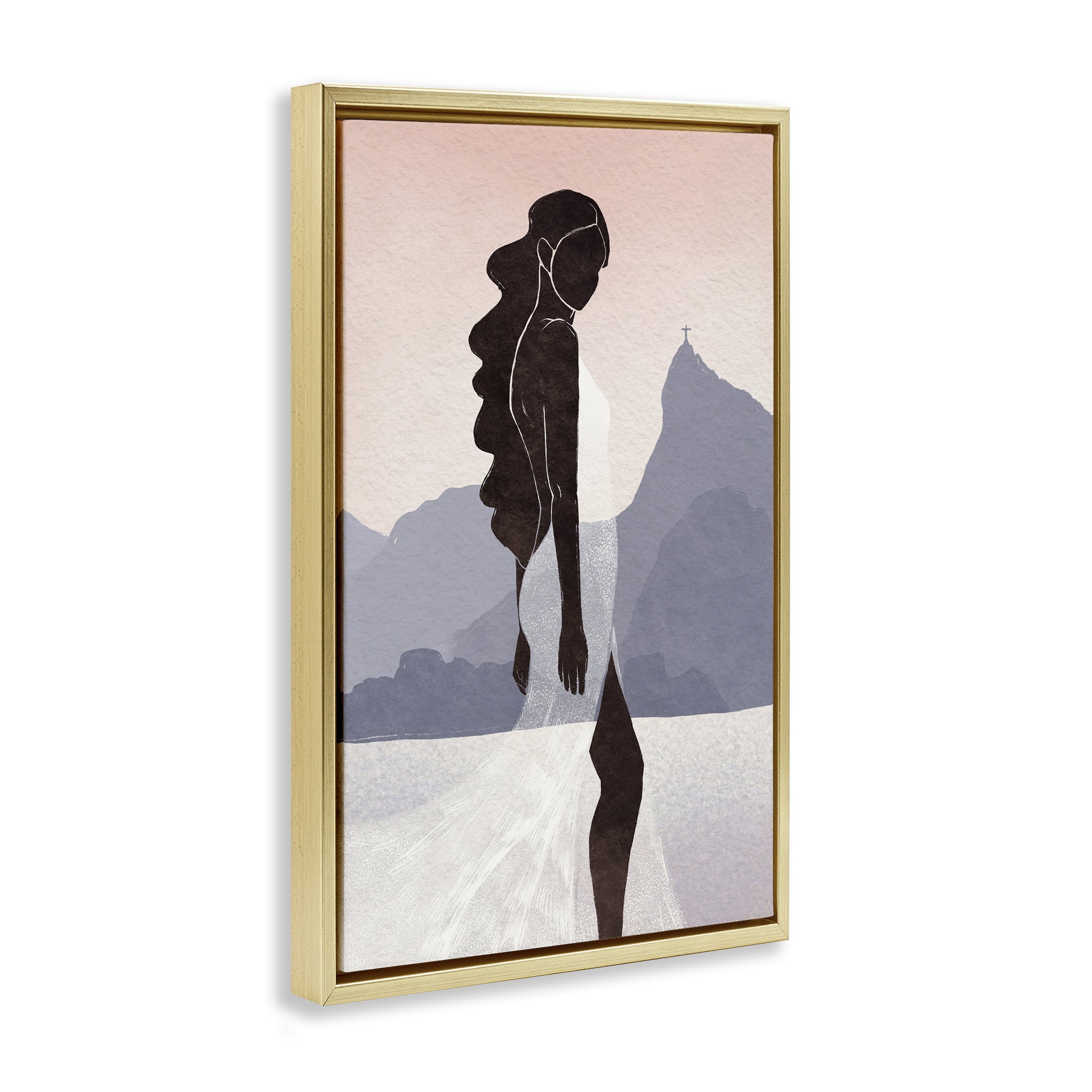Stupell Industries Garota Silhouette Portrait Gold Framed Floater Canvas Wall Art, design by Yuyu Pont