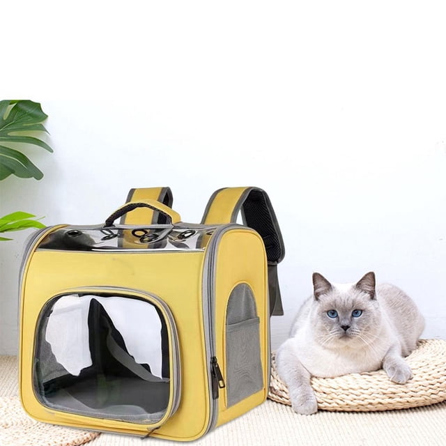 Mochila de viaje para mascotas, bolsa de transporte ligera y práctica para perros pequeños, bolsa de viaje para gatos para senderismo, Camping al aire Amarillo