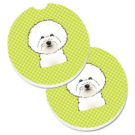 

Carolines Treasures BB1279CARC Checkerboard Lime Green Bichon Frise Set of 2 Cup Holder Car Coasters Large multicolor