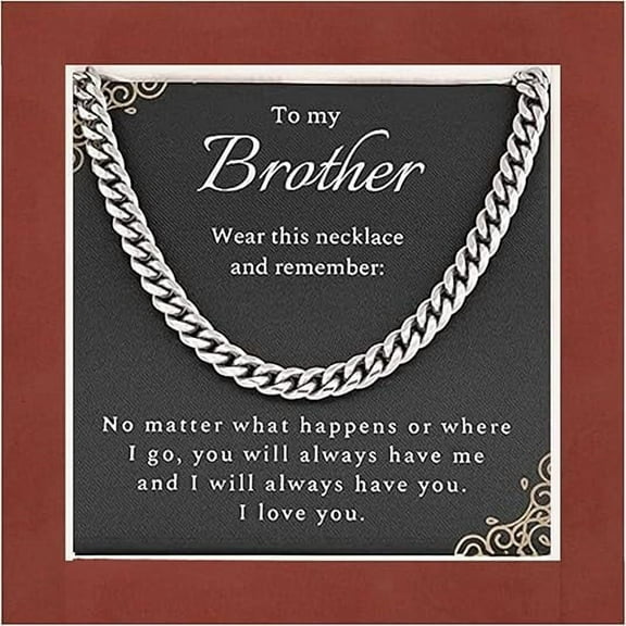 Cuban Link Chain with Message Card and LED Box, To My Brother Chain Necklace, Stainless Steel Cuban Chain Necklace for Brother from Sister, Men's Gold Silver Necklace for Christmas