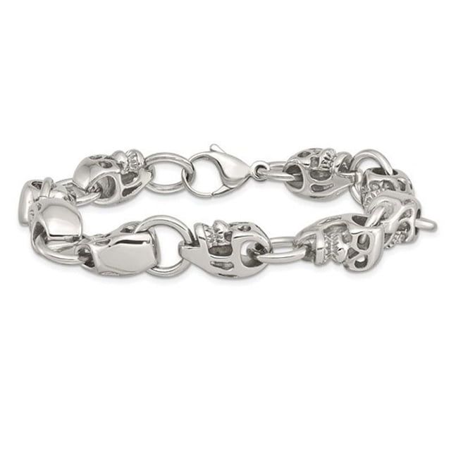 Mens Skull Bracelet in Stainless Steel 8.75 Inch