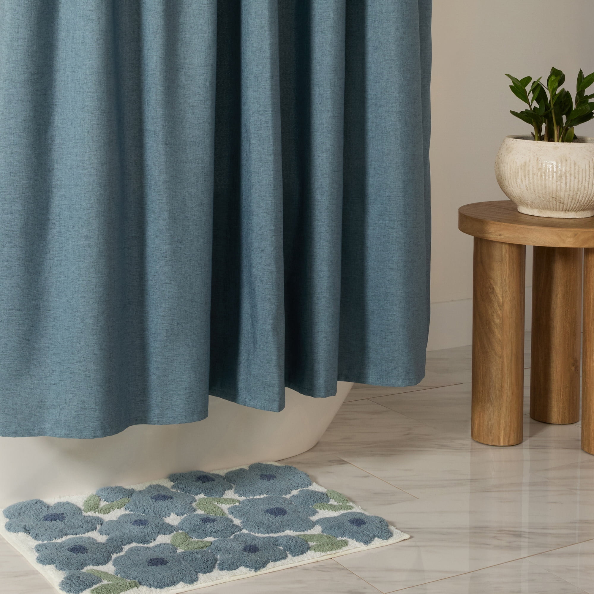 Linen-Look Polyester Shower Curtain in Essential Colors