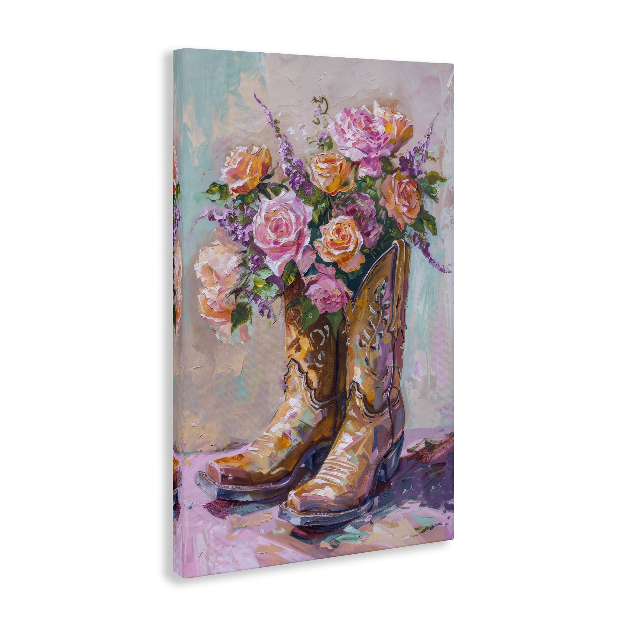 Stupell Industries Floral Boots Bouquet Plants & Flowers Painting Wrapped Canvas Art Print Wall Art, 24 x 36