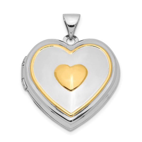 925 Sterling Silver Two-Tone Heart Locket Pendant Charm with Gold Accent for Women