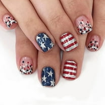 Kokovifyves Nail Care Independence Day Flag Fake Nail Art Nails Wear Nails 24PCS
