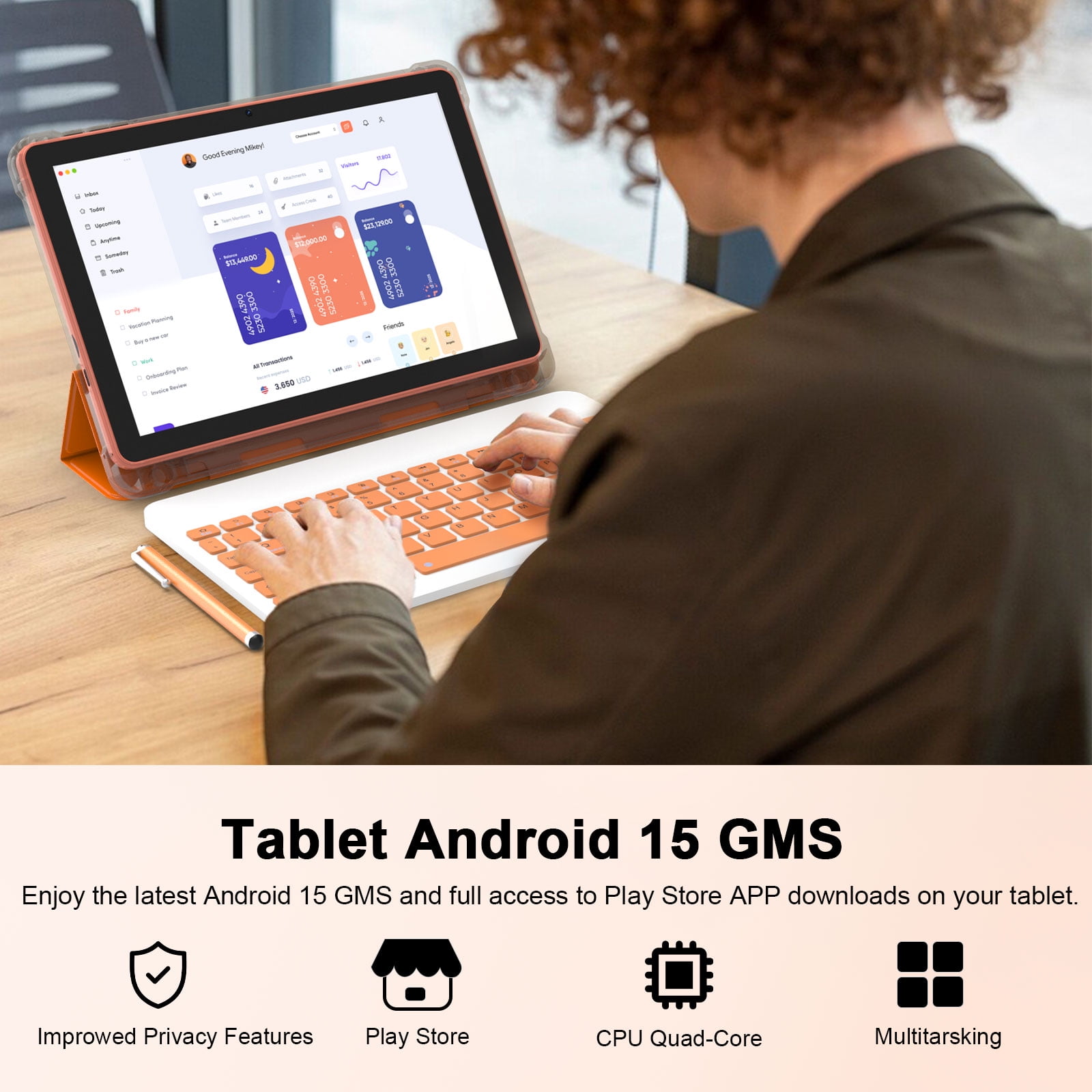 CUPEISI Android 15 Tablet 10 Inch, 20GB RAM+128GB ROM/2TB Expandable, 2.0GHz Quad-core Processor, 1280*800 IPS HD Screen, 5G WiFi 6 BT 5.0, 2 in 1 Tablets with Keyboard Case Mouse Stylus, Widevine L1