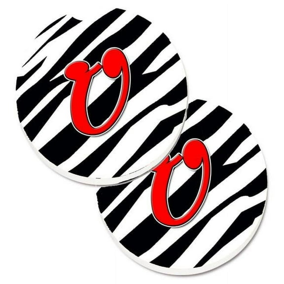 Monogram Initial U Zebra Red Set of 2 Cup Holder Car Coaster