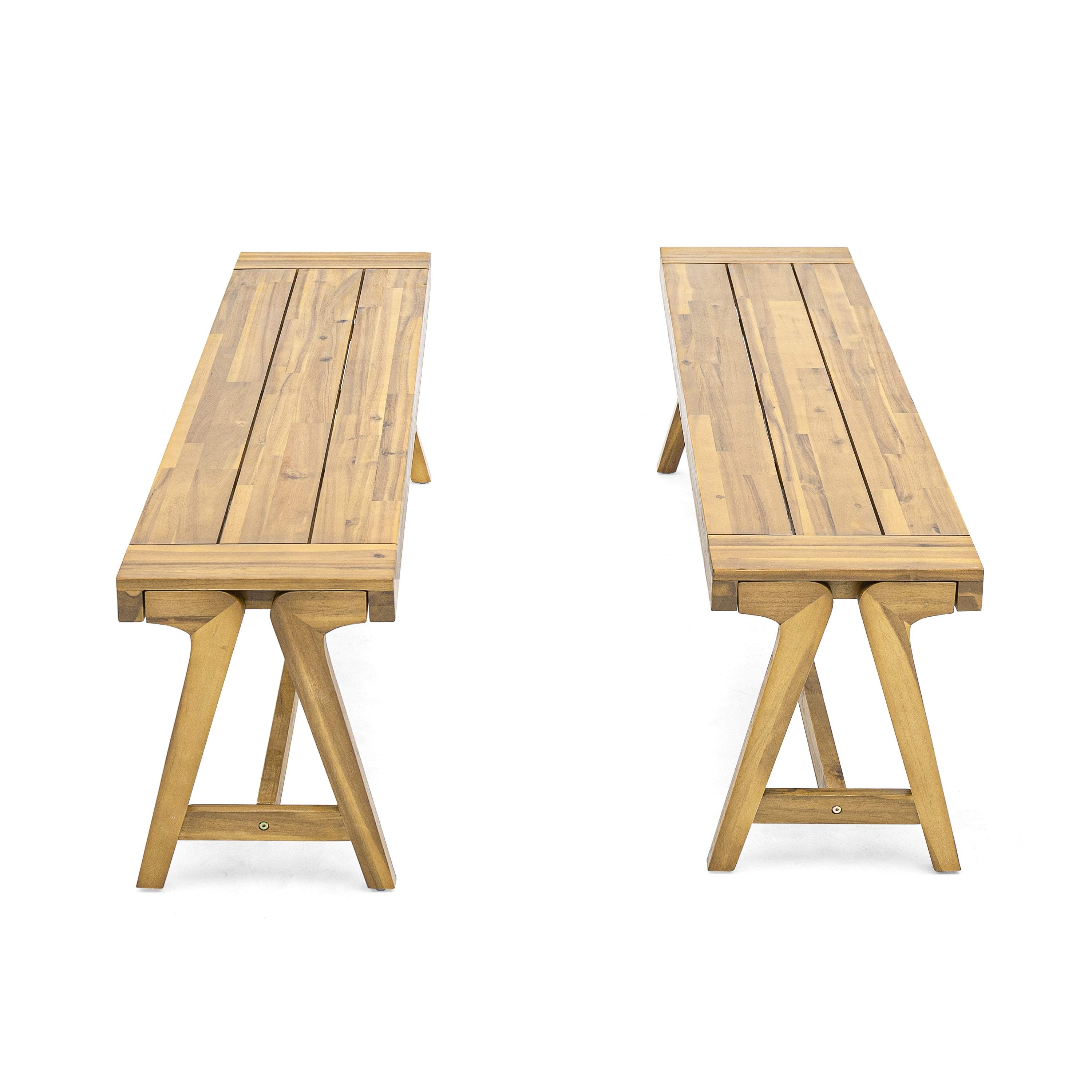 Dining Benches Set of 2, Outdoor Acacia Wood Patio Bench for Garden Deck, Teak