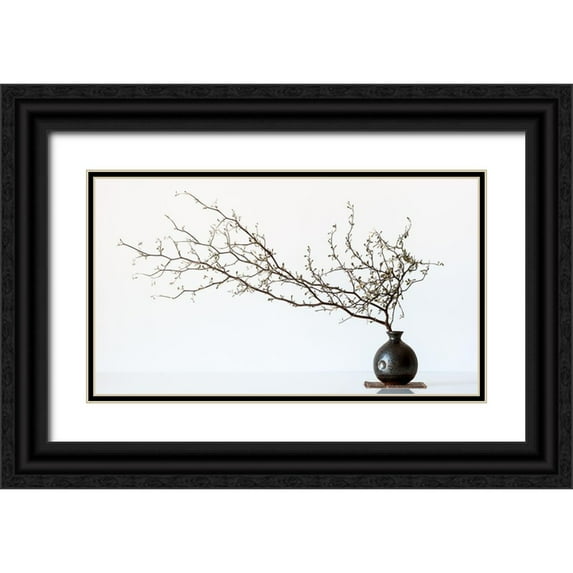 Prbimages 18x12 Black Ornate Wood Framed with Double Matting Museum Art Print Titled - Vase And Branch