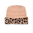 thumbnail image 3 of C.C BeanieTail Cable Knit Messy High Bun Ponytail Cuff Beanie Hat, Leopard Indi Pink, 3 of 4
