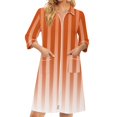 thumbnail image 3 of Zipper Robes for Women Lightweight Loose Fit Bathrobes for Women Zip Up Front 3/4 Length Sleeve Knee Length Striped Fashion Bathrobe Nightgown with Pockets Orange XXL, 3 of 8