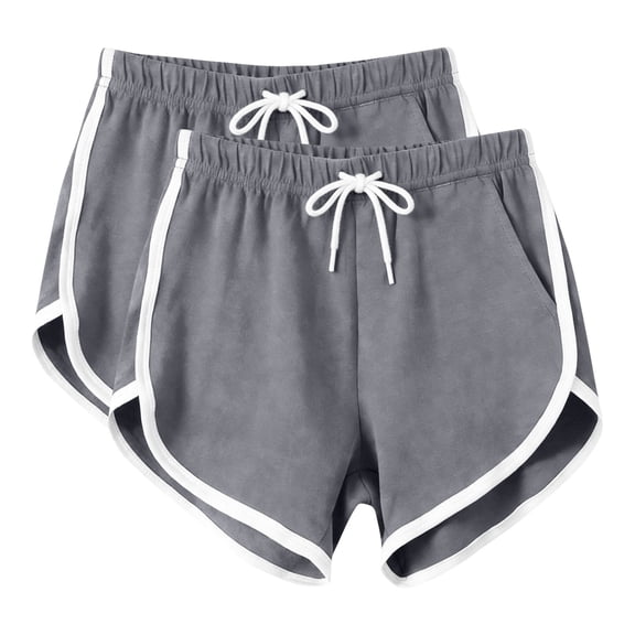 Women's Bermuda Shorts 2pc Athletic Shorts for Women Mid-Waist Drawstring Vintage Color Block Mini Hot Pants Loungewear Bottoms Summer Active Shorts Gray L