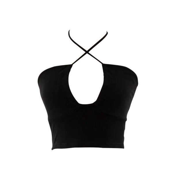 VISgogo Chaleco de color sólido a la moda para mujer Sexy Cross Hollow Exposed Navel Tie-up Halter Tops VISgogo moda