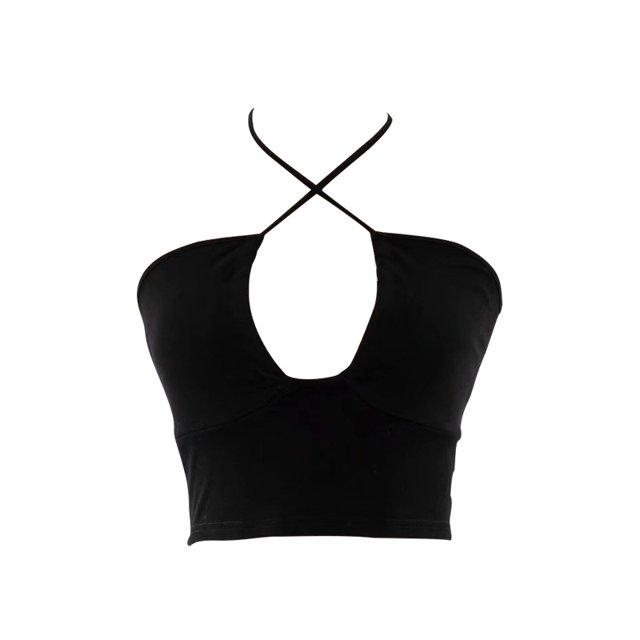 VISgogo Chaleco de color sólido a la moda para mujer Sexy Cross Hollow Exposed Navel Tie-up Halter Tops VISgogo moda