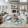 thumbnail image 3 of Area Rug for Living Room, Teal Octopus Coastal Non-Slip Indoor Large Carpet for Bedroom/Dining Room, Vintage Summer Beach Nautical Washable Low-Profile Rectangle Floor Runner Rugs - 5 x 8 Ft, 3 of 8