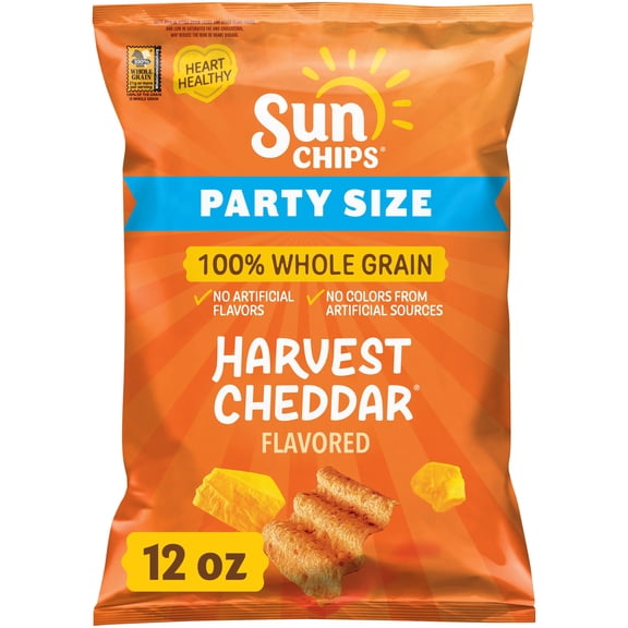 SunChips 100% Whole Grain Harvest Cheddar Snack Chips Bag, 12 ozā