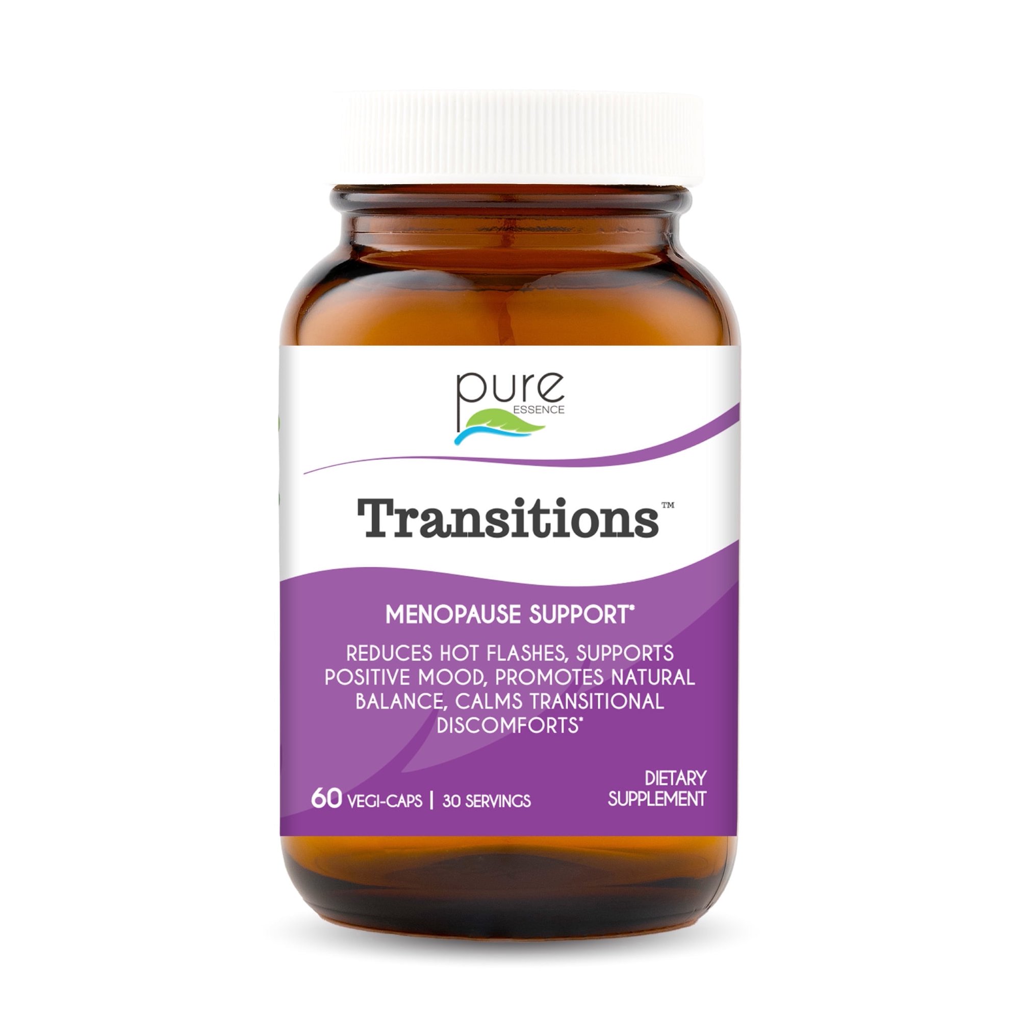 Pure Essence Labs - Transitions, Menopause Support for Hot Flashes & Mood Balance - 60 Vegetarian Capsules