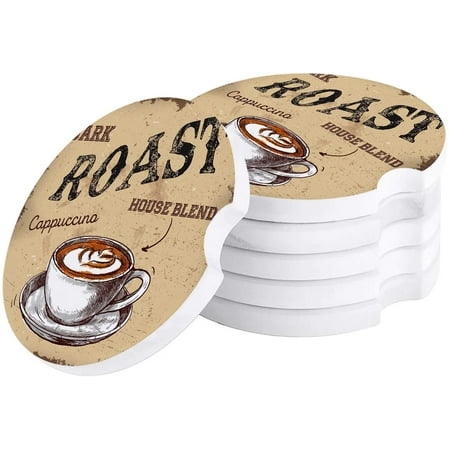 

FMSHPON Hand Drawn Coffee Cup Retro Set of 4 Car Coaster for Drinks Absorbent Ceramic Stone Coasters Cup Mat with Cork Base for Home Kitchen Room Coffee Table Bar Decor