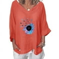 thumbnail image 2 of Hauts Mignons Mode Femme T-shirt Imprimé Tournesol Coton Chanvre Manches 3/4 Blouse Col Rond Hauts Décontractés Grande Taille Femme en Liquidation, 2 of 5