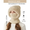 thumbnail image 5 of Mucky Cat Winter 3-in-1 Women's Balaclava Hat - Fleece Lined Beanie with Scarf & Neck Warmer, Cold Resistant Thermal Knitted Ski Mask for Ladies Beige, 5 of 6