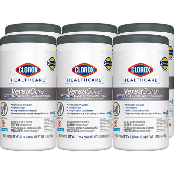 Clorox® Healthcare VersaSure® Cleaner Disinfectant Wipes, 85 Count Canister, Pack of 6 (31757) (Package May Vary)