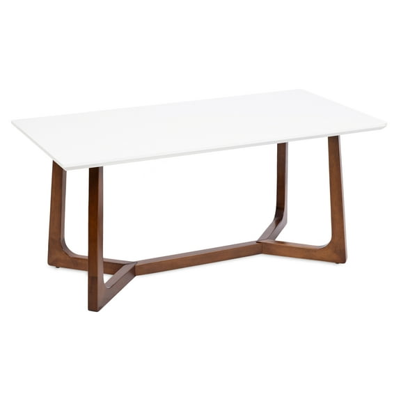 Kate and Laurel Olivant Mid-Century Rectangle Coffee Table, 44 x 22 x 20, White and Brown Walnut, Rectangular Two-Tone Living Room Coffee Table with Geometric Base